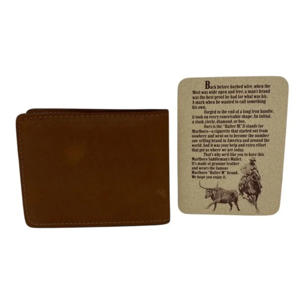 Vintage 1988 Marlboro Man Genuine‎ Leather Bifold Wallet Made in Brazil Brown